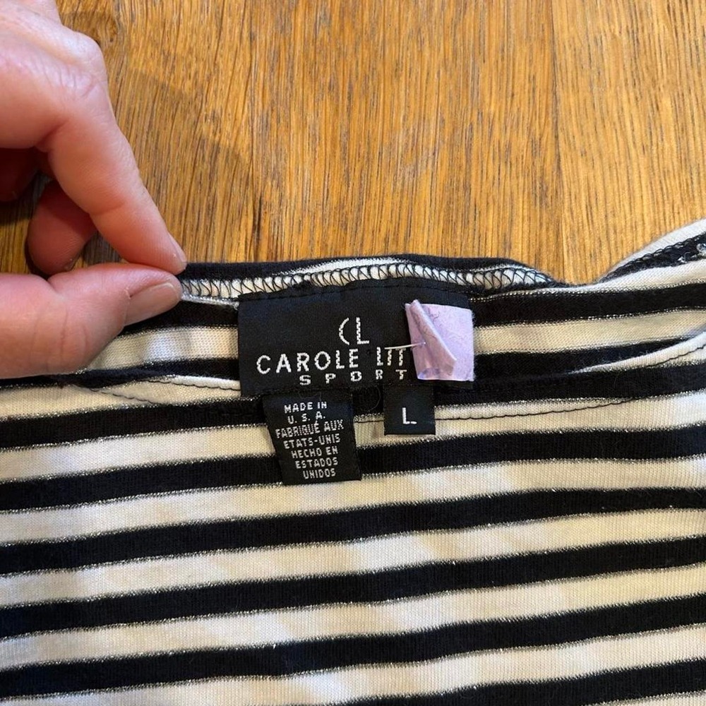 Carole Little black and white striped long sleeve top with bow detail. Size L - Picture 3 of 5